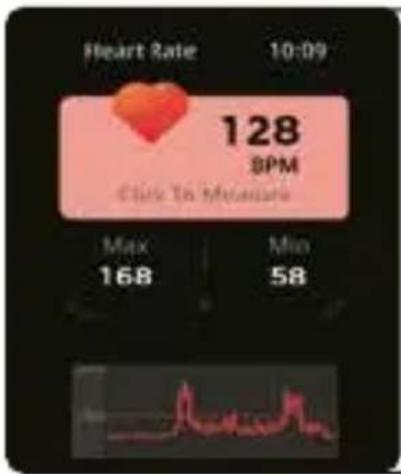 Heart Rate 10:09 128 8PM Click To Measure Max Min 168 58