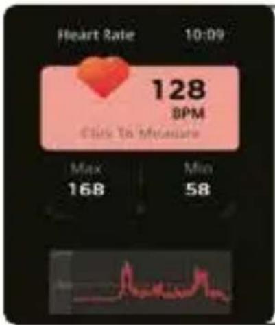 Heart Rate 10:09 128 8PM Click To Measure Max Min 168 58