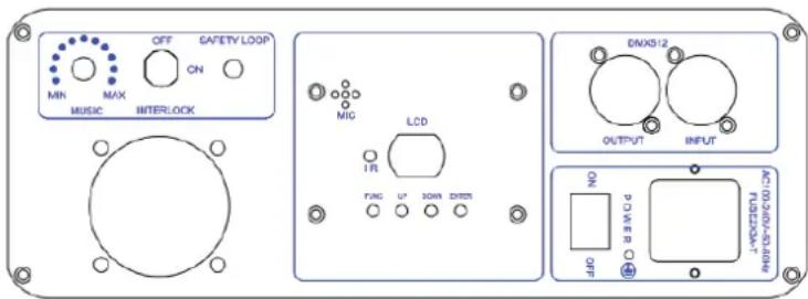 OFF SAFETY LOOP MIN MAX ON MUSIC INTERLOCK MIC LCD 1R FNC U* 30Hz DTX25 DNX3-12 OUTPUT INPUT ON POWER OFF PUSSEDAYA