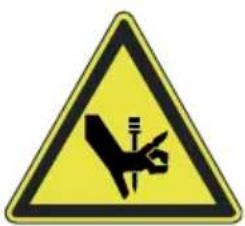 Yellow triangular warning sign with black pictogram of a vehicle accident symbol