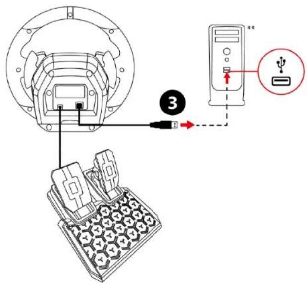 Diagram showing device connection with labeled components including a connector, switch, and USB port