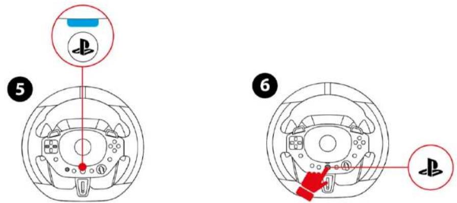 Diagram showing two views of a PlayStation controller with labeled buttons and a hand pointing to the screen.