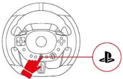 Diagram showing a hand pressing a button on a circular device with an icon labeled 'P' pointing to the button.