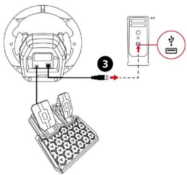 Diagram showing connector connection to a device with labeled pins and cable, including a USB symbol and pin 3.