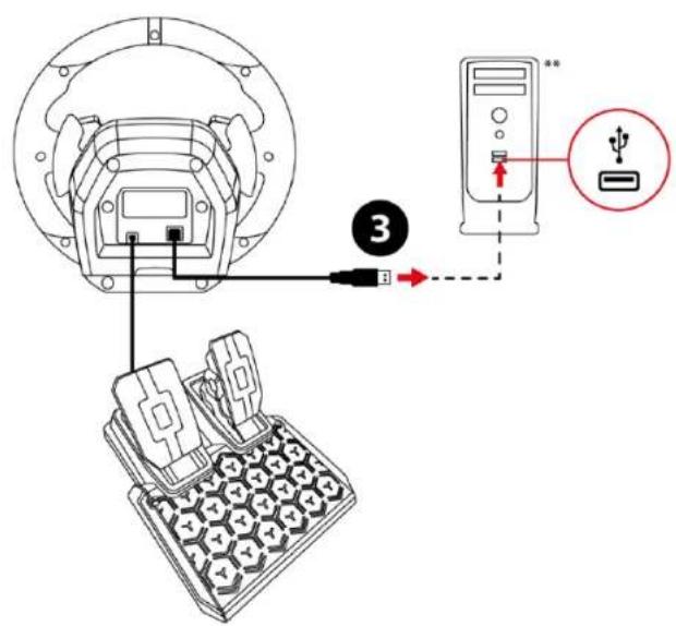 Diagram showing device connection with labeled components including a connector, switch, and USB port