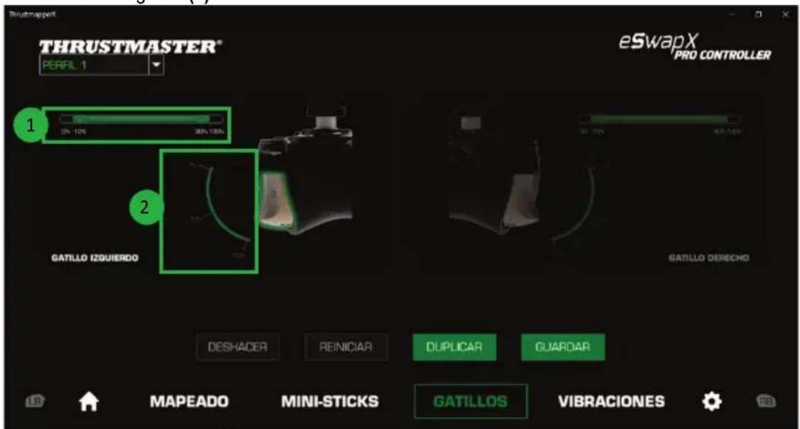 THRUSTMASTER eSwap XR Pro Controller - Para definir la zona activa para los gatillos: - 1