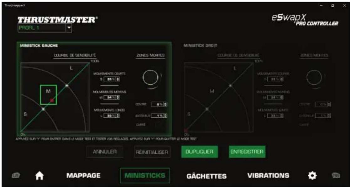 THRUSTMASTER eSwap XR Pro Controller - Pour modifier la courbe de sensibilité de vos ministicks, vous pouvez : - 3