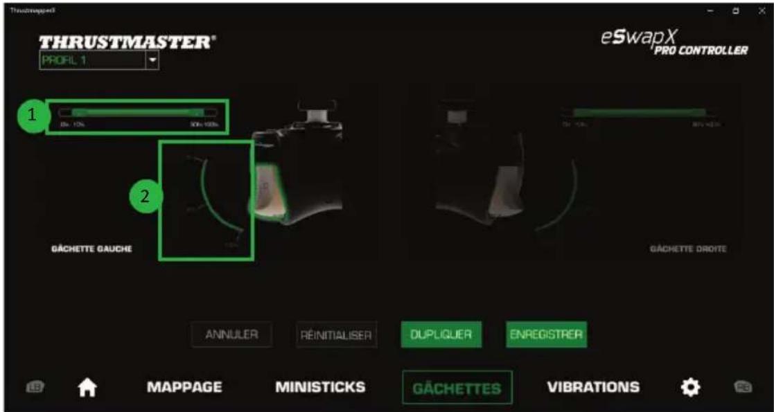 THRUSTMASTER eSwap XR Pro Controller - Pour définiir la zone active de vos gâchettes : - 1
