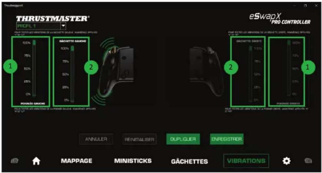 THRUSTMASTER eSwap XR Pro Controller - Pour définit r'intensité maximum des vibrations des gâchettes : - 1