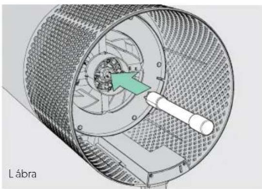 Technical illustration of a mechanical device with a green arrow indicating a component, labeled 'Lábra' at the bottom (no other text or symbols)