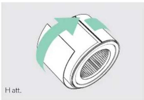 Diagram of a cylindrical mechanical component with green arrows indicating direction, labeled 'H att.' (no other text or symbols)
