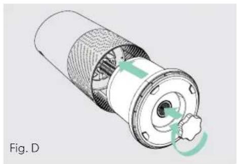 Cross-sectional diagram of a mechanical component with internal structure and rotation arrow (no text or symbols)