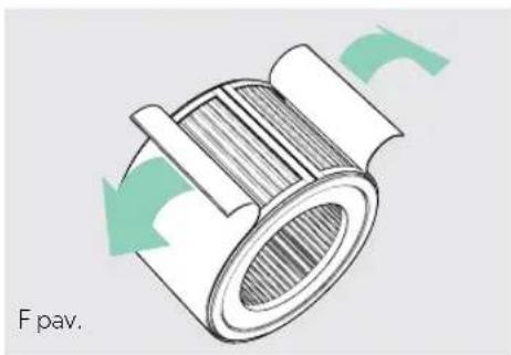 Diagram of a mechanical component with green arrows indicating rotation or flow direction (no text or symbols)