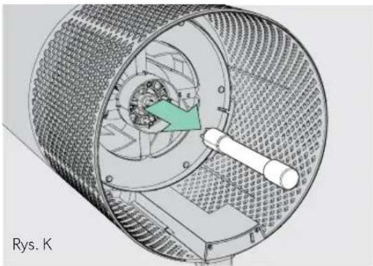 Cross-sectional diagram of a mechanical device with internal components and a green arrow indicating direction (no text or symbols)