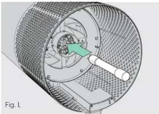 3D technical illustration of a mechanical device with internal components and a green arrow indicating direction (no text or symbols)