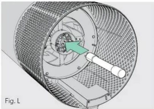 Cross-sectional diagram of a mechanical device with internal components and a green arrow indicating direction (no text or symbols)