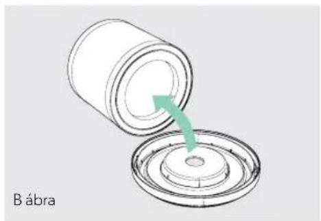 Diagram of a cylindrical container being inserted into a circular base, with a green arrow indicating the process (no text or symbols)