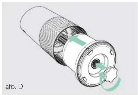 Cross-sectional diagram of a mechanical component with internal structure and green directional arrows indicating rotation (no text or symbols)