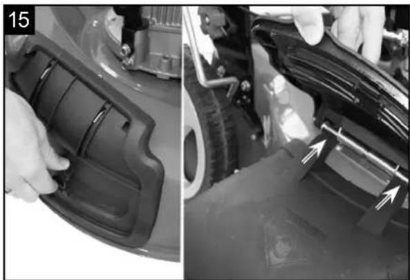Close-up of a car's front bumper and dashboard components, showing hand positioning and mounting features (no text or symbols visible)