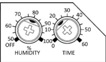 70 80 60 90 50 100 OFF % 0 HUMIDITY TIME 30 40 20 50 0 60