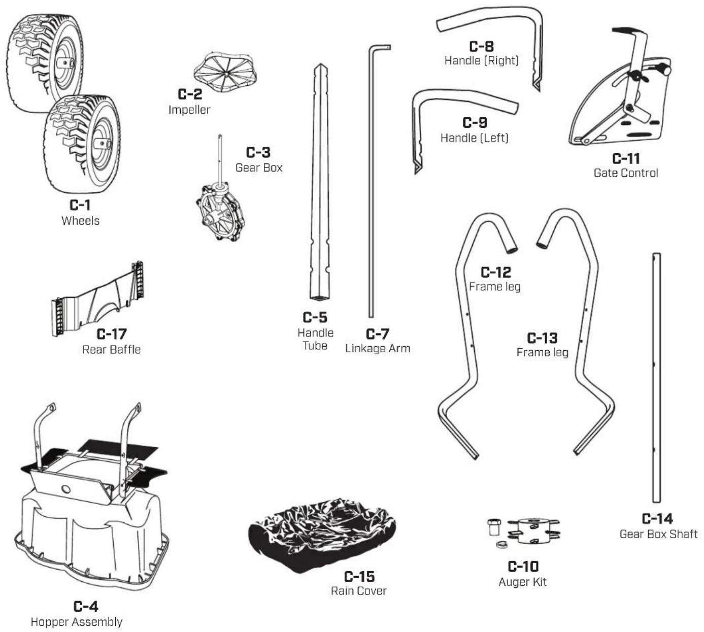 Chapin 88300 - Spreader Components (Not Actual size)   Componentes de la esparcador (no en tamanio real)   Composants de l'épandeur (taille non réelle) - 1