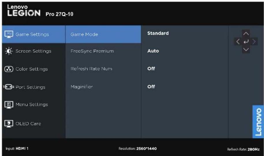LENOVO Legion Pro 27Q10 - En utilisant les contrôle du menu OSD (affichage à l'écran) - 1