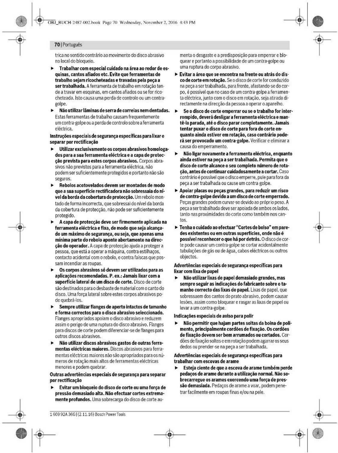 BOSCH HWS 88180 Professional - Indicações de征求意见 para lixar, lixar com lixa de papel, trabalho com escovas de arame, polir e separar por rectificação: - 11