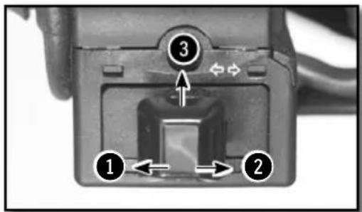 Close-up of a camera lens component with numbered callouts highlighting key parts and directional arrows
