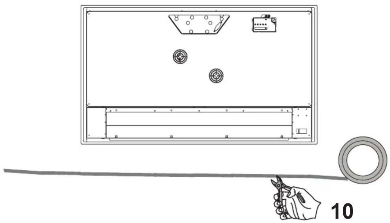 Diagram showing a device panel with labeled components and a hand holding a tool, marked with number 10.