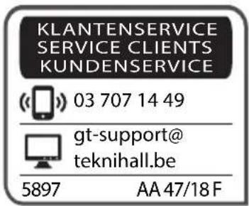 KLANTENSERVICE SERVICE CLIENTS KUNDENSERVICE (03 707 14 49 gt-support@ teknihall.be 5897 AA 47/18 F