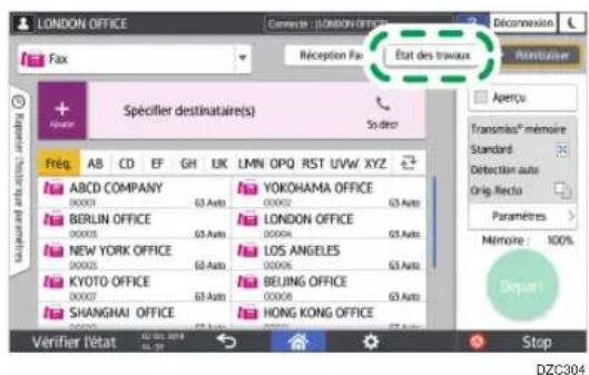 RICOH IM C3000LT - Appuyez sur [État des travaux] sur l'écran Fax. - 1