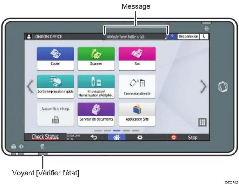 RICOH IM C2000LT - Vérification des témoins, des icones et des messages du panneau de commande - 1