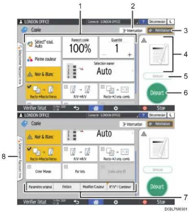 RICOH IM C2000LT - Utilisation de l'écran Copie (standard) - 1