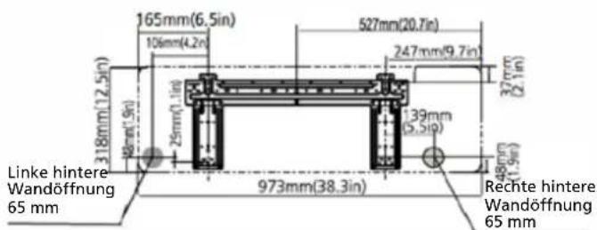 165mm(6,5in) 106mm(4,2in) 25mm(1,1in) 318mm(12,5in) 377mm(2,1in) 527mm(20,7in) 247mm(9,7in) 139mm(5,5in) 973mm(38,3in) 48mm(1,9in) Linke hintere Wandöffnung 65 mm Rechte hintere Wandöffnung 65 mm