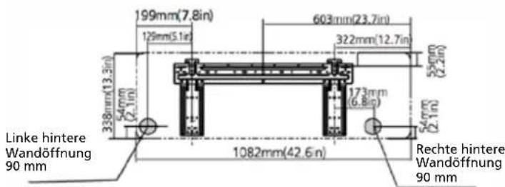 Linke hintere Wandöffnung 90 mm 338mm(13.3in) 54mm (2.1in) 199mm(7.8in) 129mm(5.1in) 603mm(23.7in) 322mm(12.7in) 173mm (6.8in) 54mm (2.1in) 1082mm(42.6in) Rechte hintere Wandöffnung 90 mm