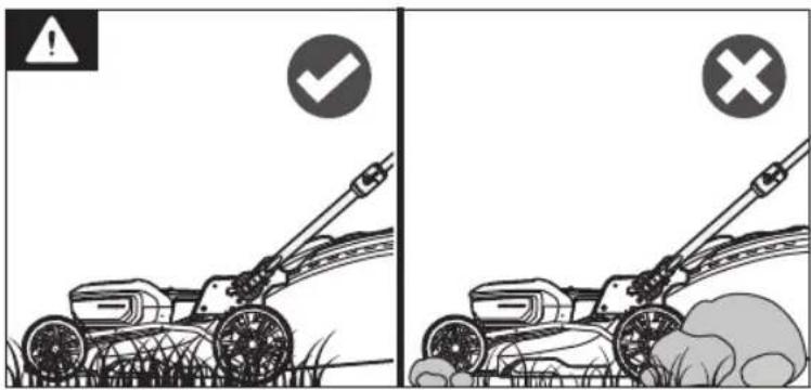 Illustration comparing two lawn lawners: one with warning sign and checkmark, the other with cross sign and checkmark.