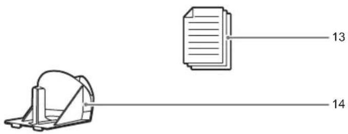 Diagram showing two document-like objects with numbered labels 13 and 14 pointing to them.