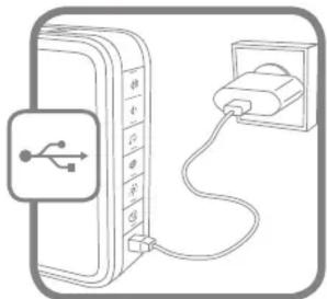 Diagram showing a device connected to an electrical outlet, with labeled pins and cable connections.