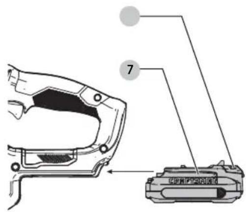 Technical diagram showing a mechanical assembly with labeled component '7' and a close-up view of the main body.