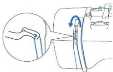 BABY LOCK Verve - Veiliez à ce que le fil passé dans le levier de remontée du fil comme illustré ci-dessous. - 1