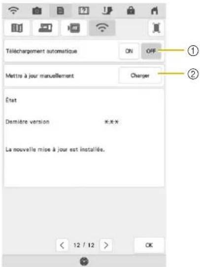 Téléchargement automatique ON OFF Mettre à jour manuellement Changer État Dernière version **** La nouvelle mise à jour est installée. < 12 / 12 > OK