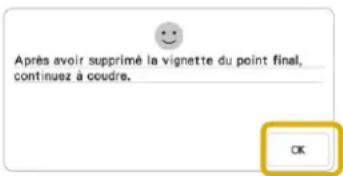 Après avoir supprimé la vignette du point final, continuez à coudre.
