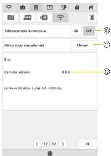 Téléchargement automatique ON OFF 10 11 Mettre à jour manuellement Charger Etat Demière version **** La nouvelle mise à jour est installée. < 12 / 12 > OK