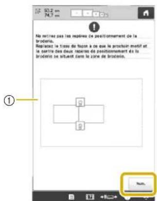 BABY LOCK Venture - 14Aprés la détction des deux autocollants de positionnement, le message suivant s'affiche. - 1
