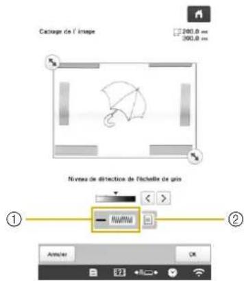 BABY LOCK Venture - Une fais l'image numériée, spécifie la valeur [Niveau de détction de l'échelle de gris] dans l'écran le cas échéant. - 1
