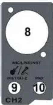 8 MIC/LINE/INST INST/HI-Z PAD 9 10 CH2