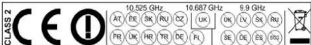 CLASS 2 CE 10.525 GHz 10.687 GHz 9.9 GHz AT EE SK RU DZ UK PR UK HR TR DE FL SE DE ES 900
