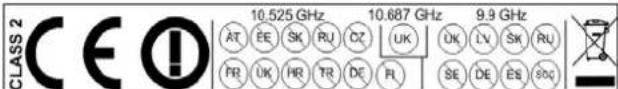 CLASS 2 CE! 10.525 GHz 10.687 GHz 9.9 GHz