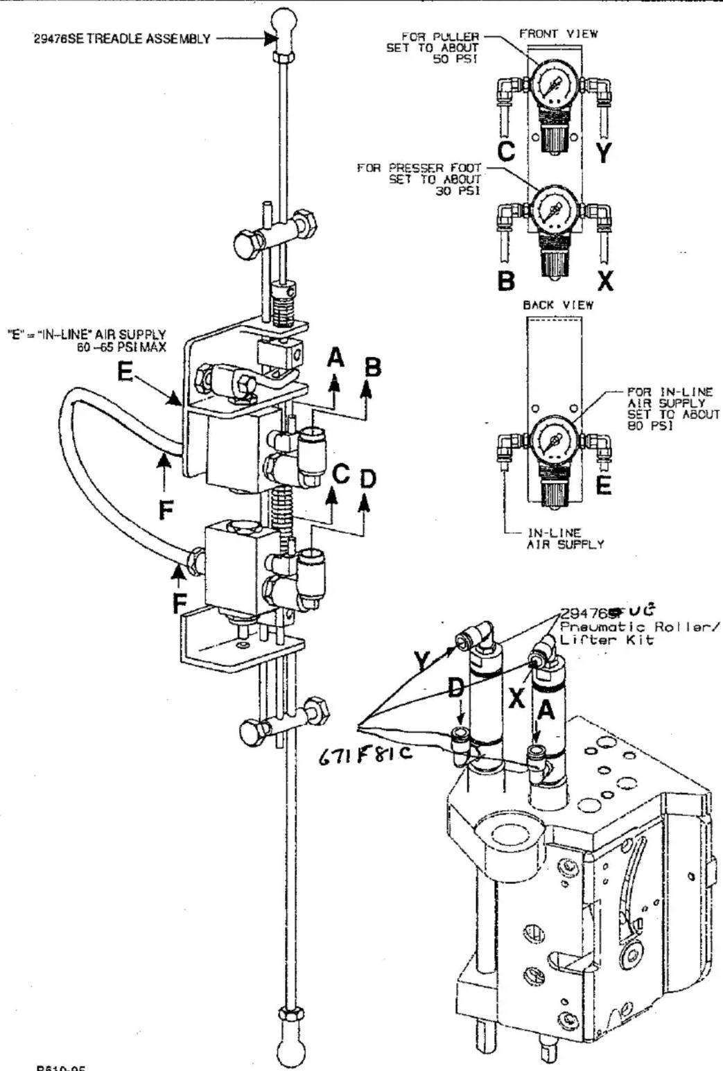 Union Special 29480BBB - Air line connections for treadle rod switch & air cylinders for roller & presser foot - 1