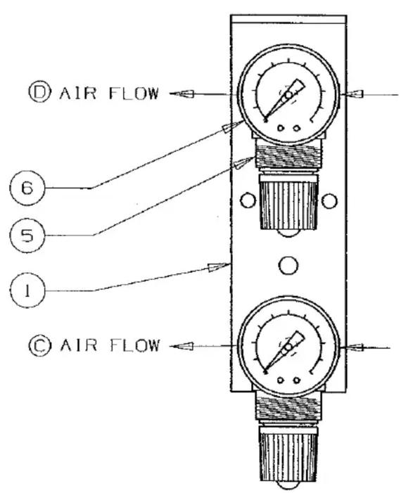 Union Special 29480BBB - Air line connections for treadle rod switch & air cylinders for roller & presser foot - 2